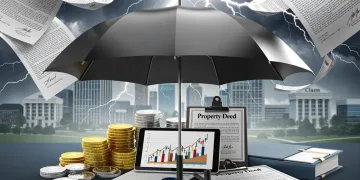 Sturdy umbrella protecting investment portfolio from legal storms and financial risks.