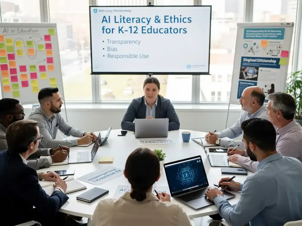 Educators attending an AI literacy and ethics professional development workshop
