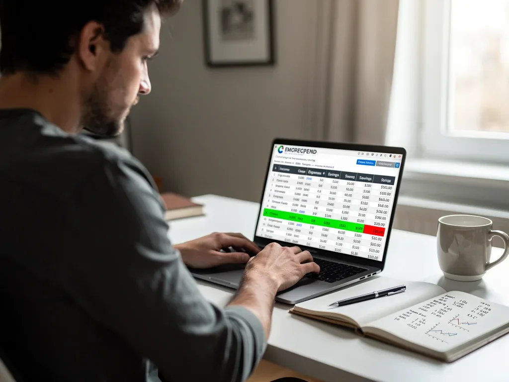 Person analyzing budget for emergency fund calculation