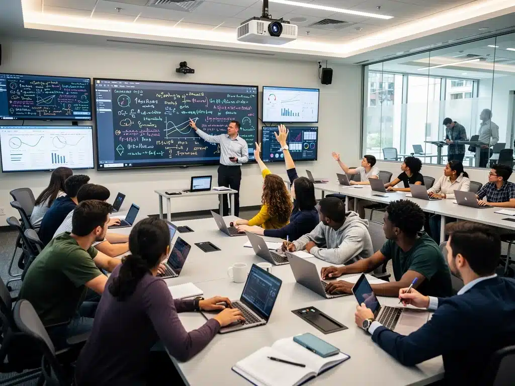 University lecture on advanced STEM topics, encouraging enrollment